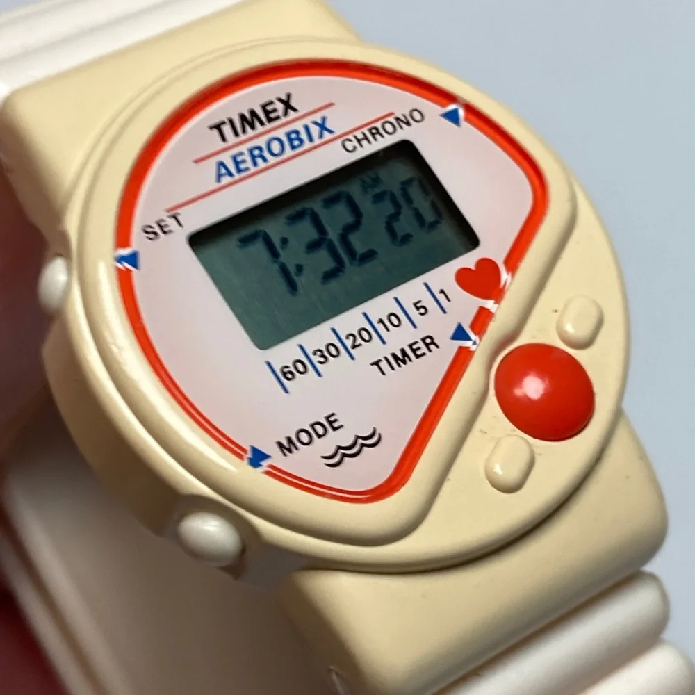 Timex Aerobix chrono vintage digital watch, new battery, velcro, rubber strap
